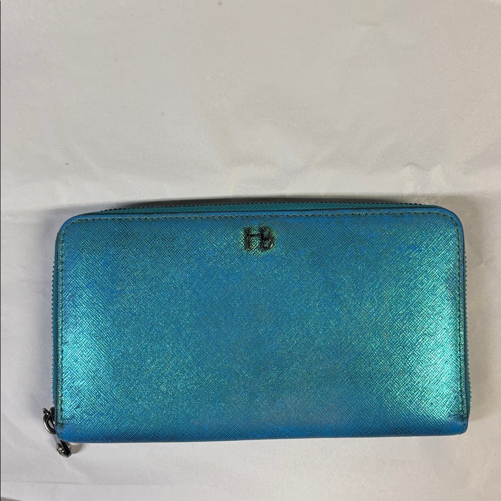 Henri Bendel West 57th Zip Around Continental Wallet Galactic Petrol Blue RARE!